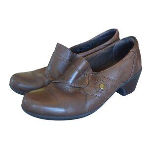 Clarks Chocolate Brown Leather Mary Jane Heels Women's Size 7.5 Wide Bohemian
